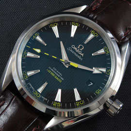 素敵な腕時計 OMEGA シーマスター アクアテラ- Asian ETA 搭載 自動巻き ダークブルー カレンダー　スーパールミナス
