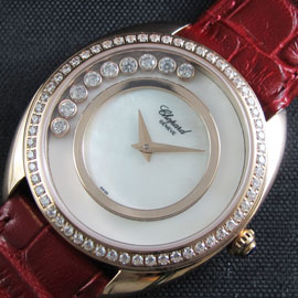 電池式レディース腕時計 Chopard ハッピー クォーツムーブメント 34㎜ 全面ダイヤ 赤革ベルト