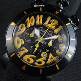 カジュアル時計 ガガ ミラノ クロノ 48mm Quartz movement搭載 クロノグラフ カレンダー ブラック文字盤